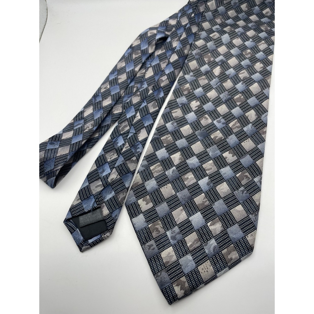 Puritan Mens Geometric Grid Necktie Blue Grey Black Checkered Business Tie